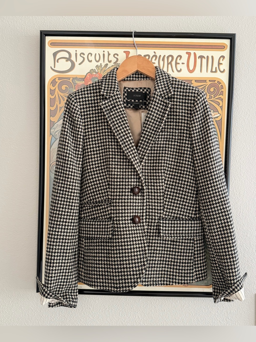 NWT! J. Crew Black & Tan Houndstooth Schoolboy Blazer, Pristine Condition - 0
